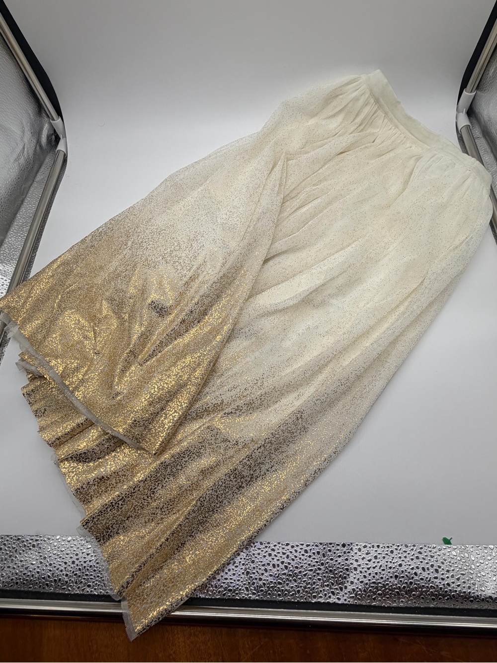 Ivory Midi Tulle Skirt with Gold Glitter Hem SZ XS - Picture 2 of 10